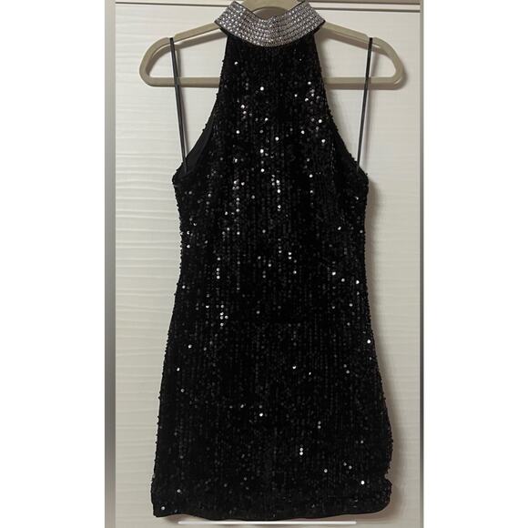 Forever 21 Black Sequin Mini Dress with Silver Turtle Neck S - Picture 1 of 7